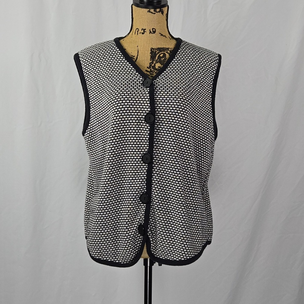 Vintage Diane Von Furstenberg Knit‎ Vest Black White Button Front Made in USA M